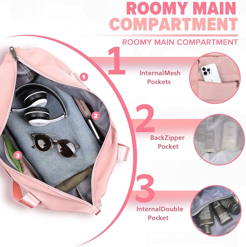 Easyfun Travel Duffle Bag, Weekender Travel Bag Men Small Gym Bag for Women, Hospital Bag for Labor and Delivery, Overnight Bag Luggage Bag with Trolley Sleeve, Airplane Travel Essentials for Flying(Pink) - Image 3